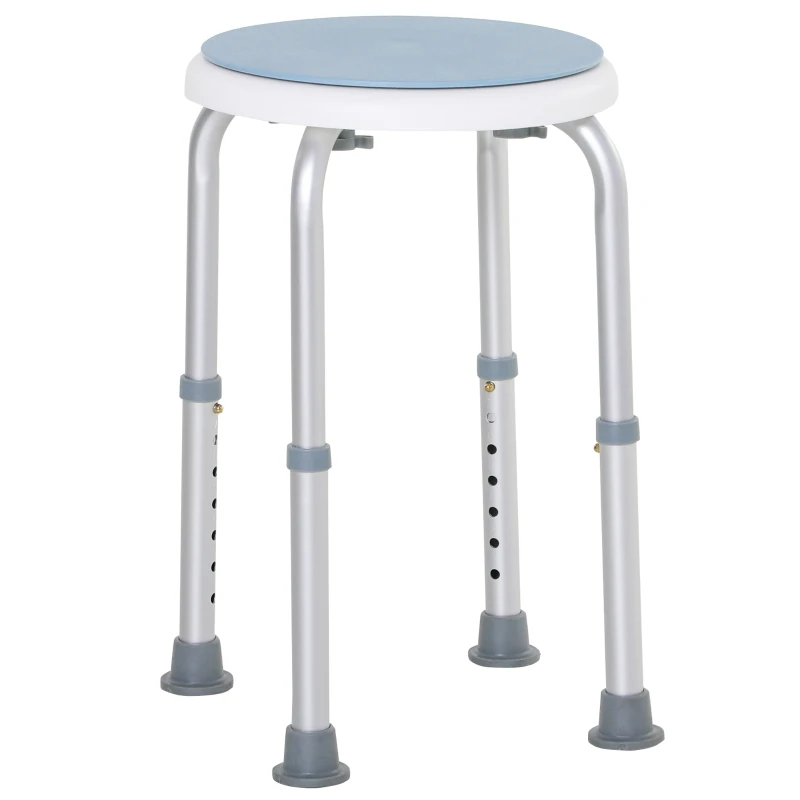 HOMCOM Sgabello da Doccia Sedile da Doccia Antiscivolo Sgabello da Bagno Altezza Regolabile Girevole a 360° in Alluminio