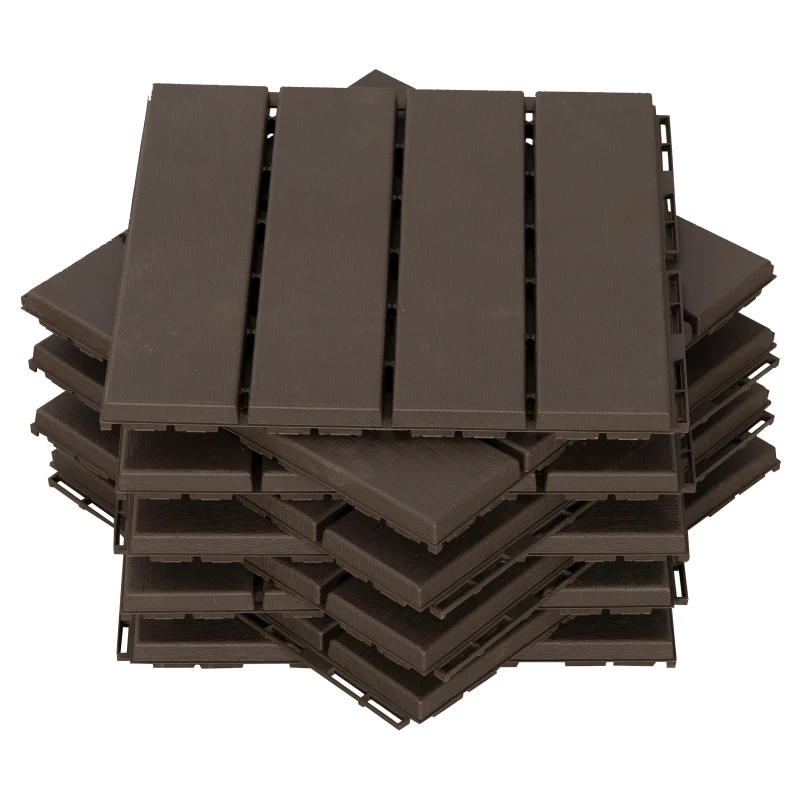 Outsunny Terrassenfliesen 30 x 30 cm 9 Stück 0,81㎡ Klickfliesen Balkonfliesen mit Klicksystem Drainagefunktion Bodenbelag Fliese für Terrasse Balkon Braun