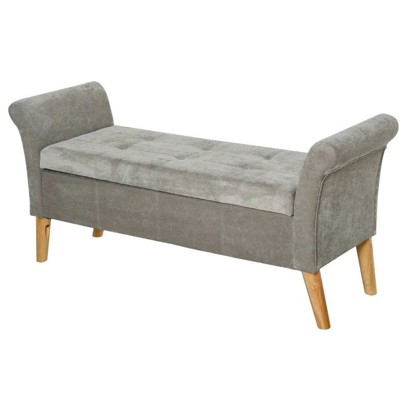 HOMCOM Banqueta de Diseño Contemporáneo con Apoyabrazos Curvos Función de Almacenamiento 2 en 1 136,5x45x62 cm Gris