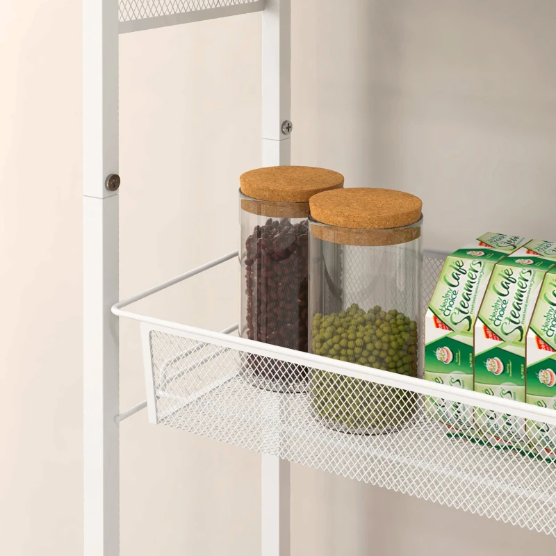 HOMCOM Carrito de Cocina de 3 Niveles con Cesta Lateral y Gancho en Aglomerado y Acero 58x18,5x87 cm