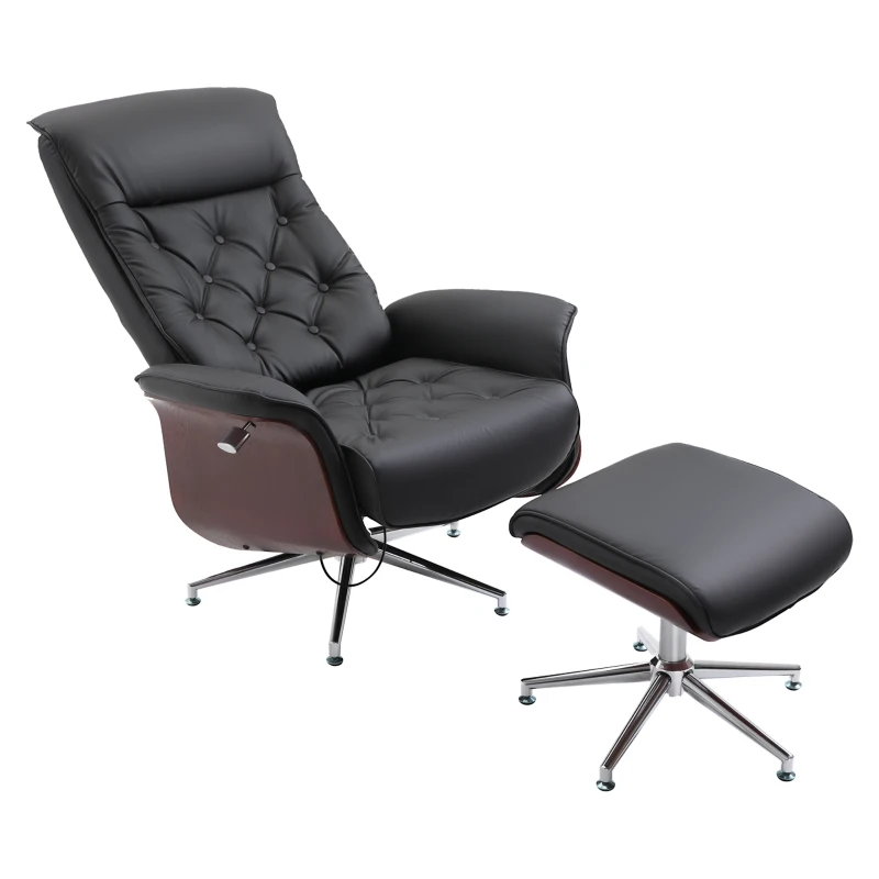 HOMCOM Sillón relax con Reposapiés Sillón de TV Acolchado 360° giratorio 145° reclinable con Diseño Retro Chesterfield Cubierta de PU