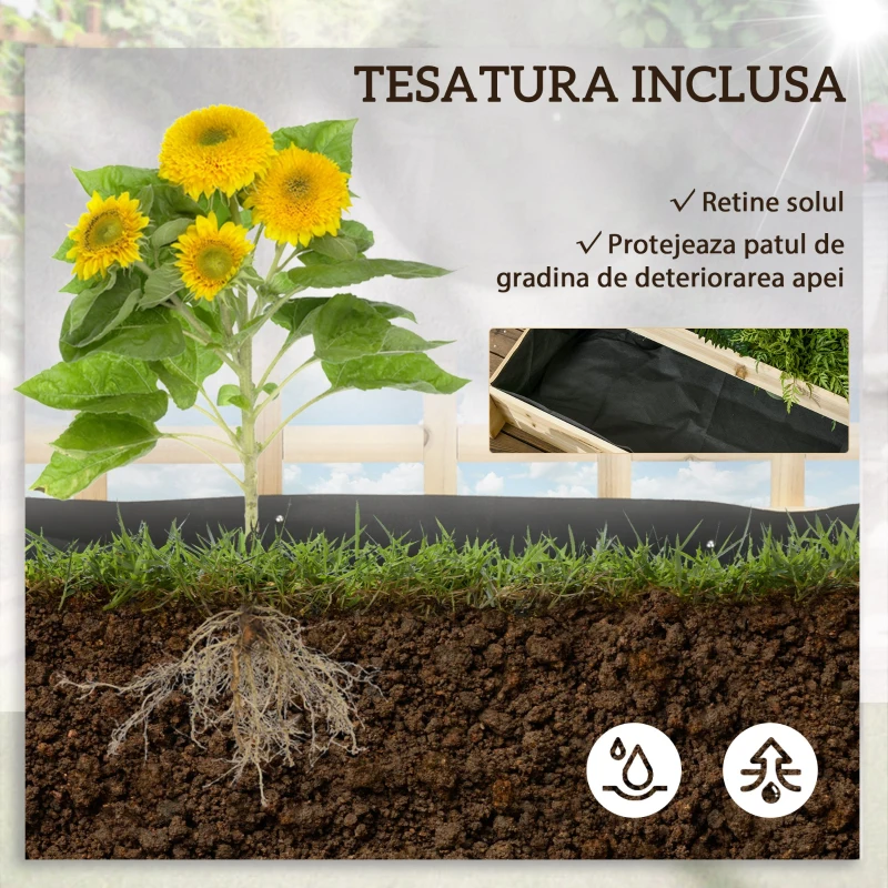 Outsunny Jardiniera cu 3 Niveluri cu Grilaj pentru Catarat Vita de Vie, Paturi Suprainaltate din Lemn pentru Gradina, Jardiniera in Aer Liber pentru Legume, Flori, Ierburi, Nuanta Natur