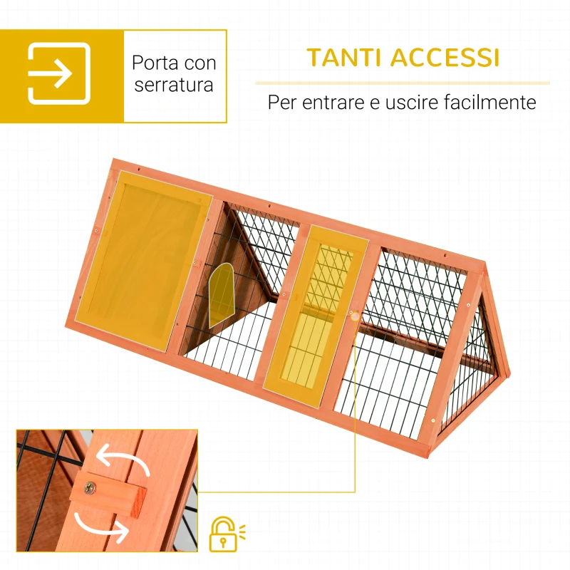 PawHut Gabbia per Conigli e Animali Domestici, Conigliera in Legno di Abete118 x 50 x 45 cm