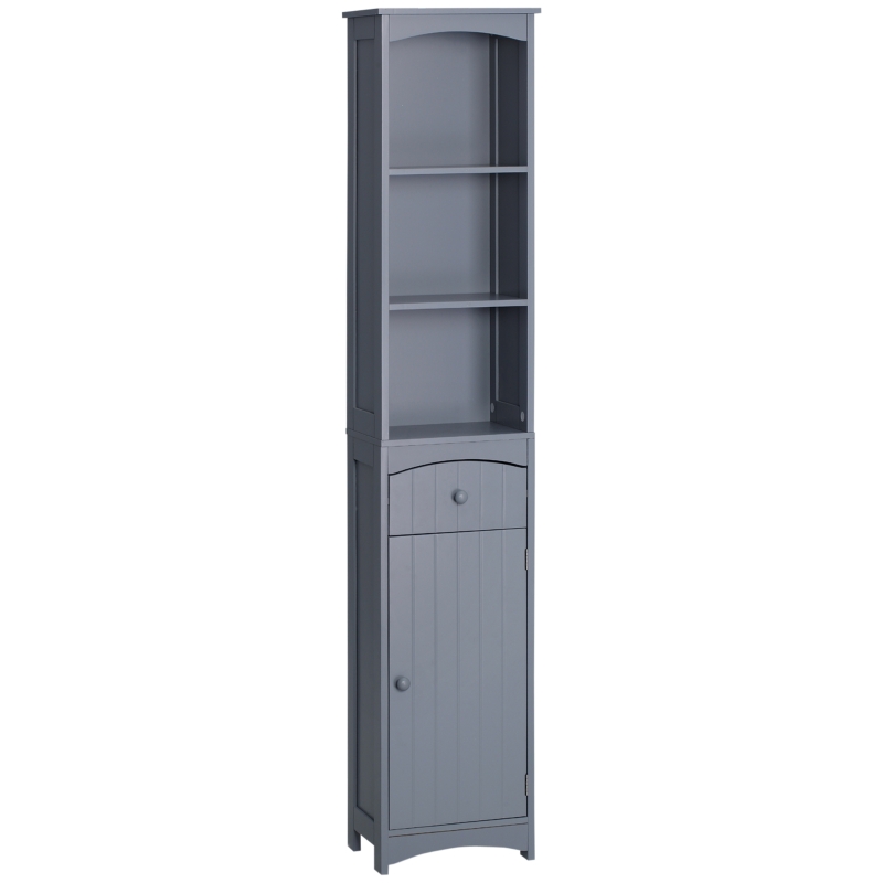 HOMCOM Mueble Columna de Baño Mueble columna de almacenamiento WC con estantería y cajón armario 34x24x170 cm Gris