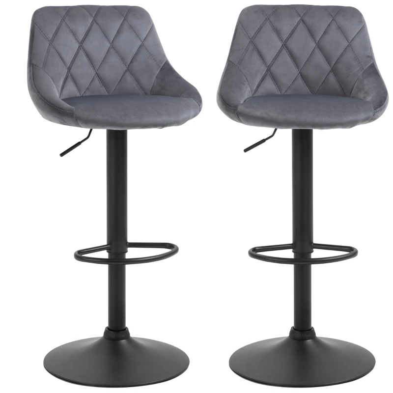 HOMCOM Conjunto de 2 Taburetes de bar Altura Regulable con Base de Metal y Asiento de Terciopelo Taburetes Modernos