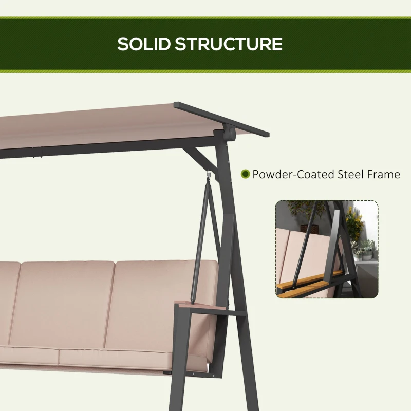 Outsunny Tuin schommelbank Hollywoodschommel 3-zits, met zonnedak, weerbestendig, Beige + Zwart