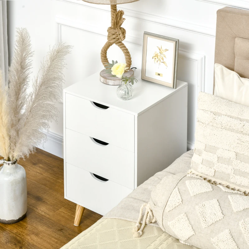 HOMCOM Cómoda 3 cajones Mesa de noche Mueble de almacenaje sobre patas Estilo escandinavo en Madera - 40x35x68,5 cm - Blanco