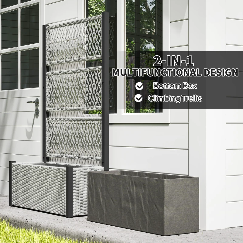 Outsunny Garden Planter Box with Trellis, Liner for Climbing Plants, Vegetables, Flowers, 90 x 35 x 148 cm, Mixed-grey