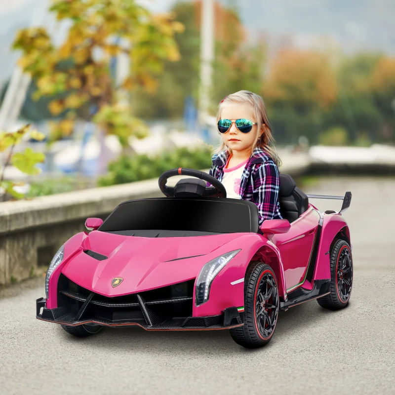 HOMCOM Auto Elettrica per Bambini, Lamborghini Veneno con Licenza, 111x61x45 cm, Rosa