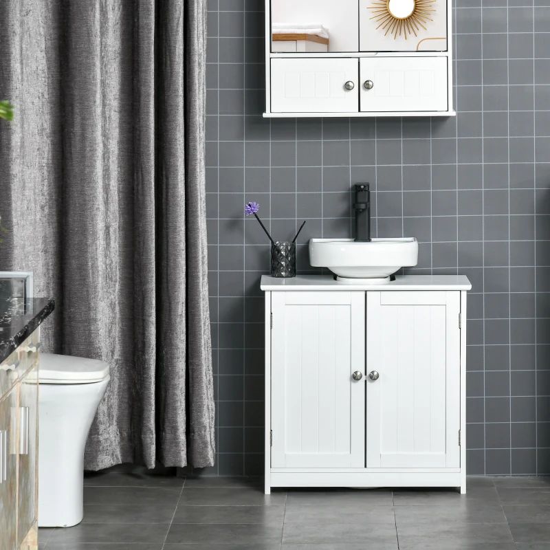 kleankin Mueble de baño bajo lavabo - mueble de lavabo - armario 2 puertas con estante - 60x30x60 cm - de madera blanca