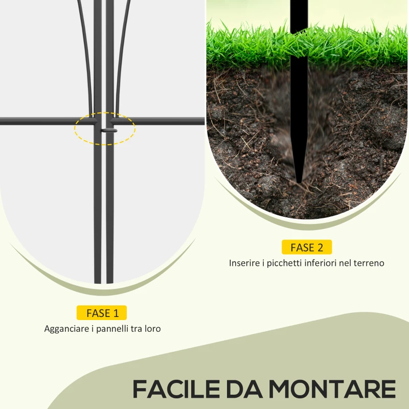 Outsunny Recinzione Esterna a 5 Pannelli in Metallo con Lacci, 305x62 cm, Nera