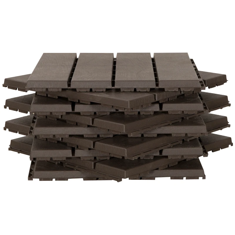 Outsunny Terrassenfliesen 30 x 30 cm 9 Stück 0,81㎡ Klickfliesen Balkonfliesen mit Klicksystem Drainagefunktion Bodenbelag Fliese für Terrasse Balkon Braun