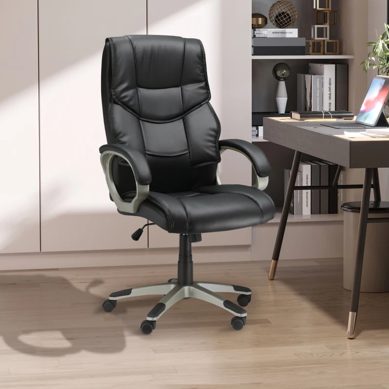 HOMCOM Silla de Oficina Sillón Ejecutivo con Función de Balanceo Silla de Escritorio Silla Ergonómica Giratoria Respaldo Alto