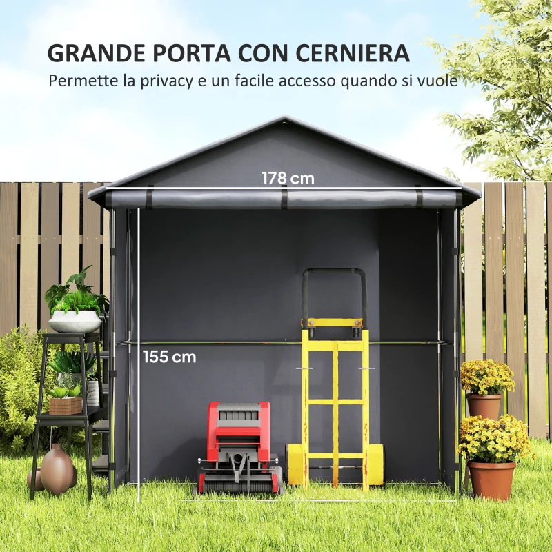 Outsunny Capanno da Giardino 1.1x2 m con Porta Avvolgibile, Tenda Garage per Bici e Moto, Grigio Scuro(m-5)