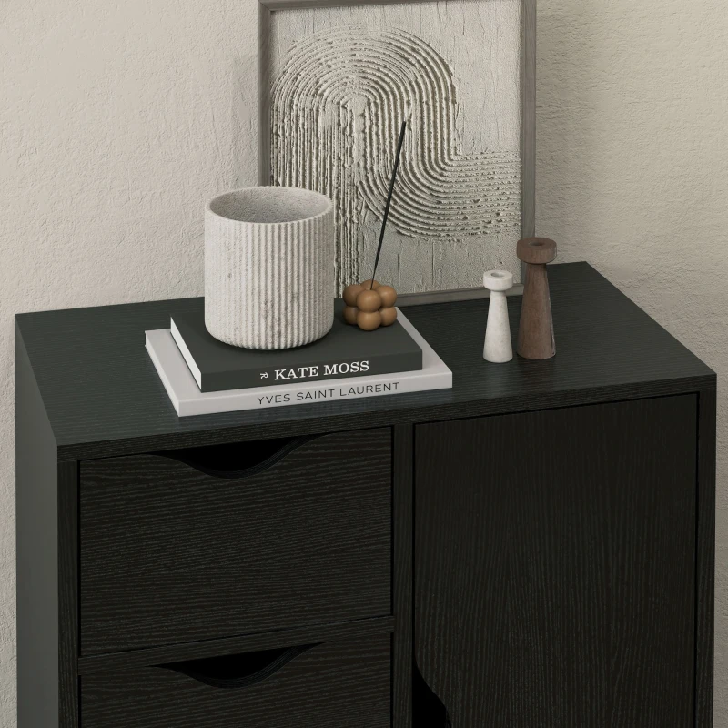 HOMCOM Mueble de Almacenamiento Buffet Cómoda con 1 Armario y 4 Cajones en Madera para Salón Cocina Entrada Comedor Negro