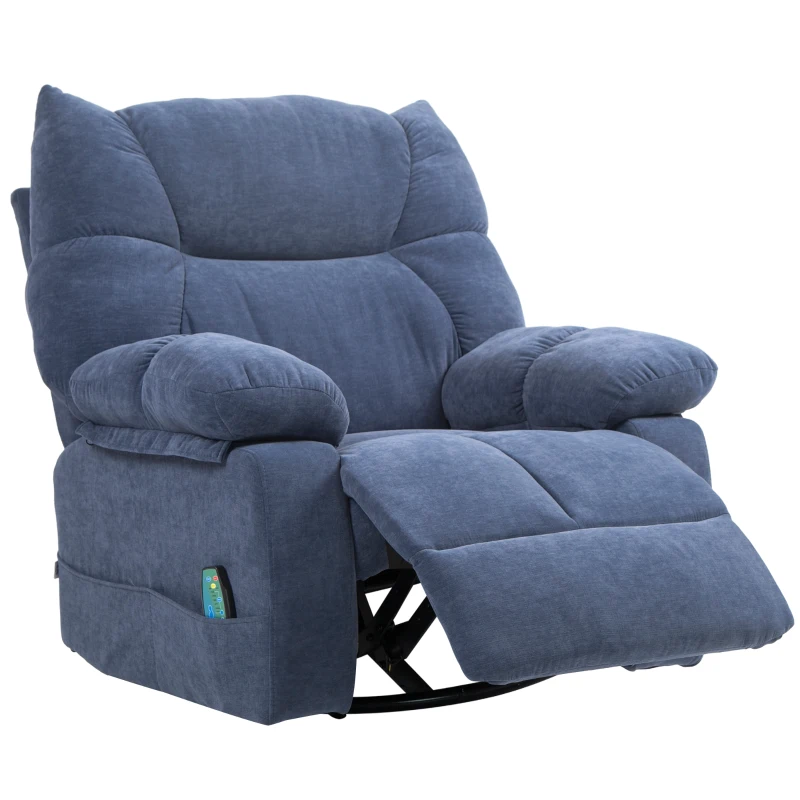 HOMCOM Sillón de Masaje con Función de Calor y Reclinable giratorio hasta 150 kg Estructura de Metal 98x90x98 cm Azul