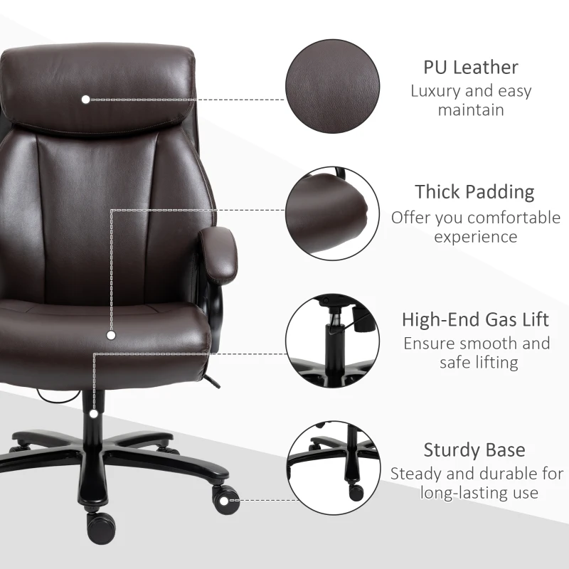 Vinsetto kantoorstoel directiestoel gamestoel draaistoel kantelfunctie dikke bekleding ergonomisch design in hoogte verstelbaar PU leer bruin 72x83x114-122 cm(m-8)