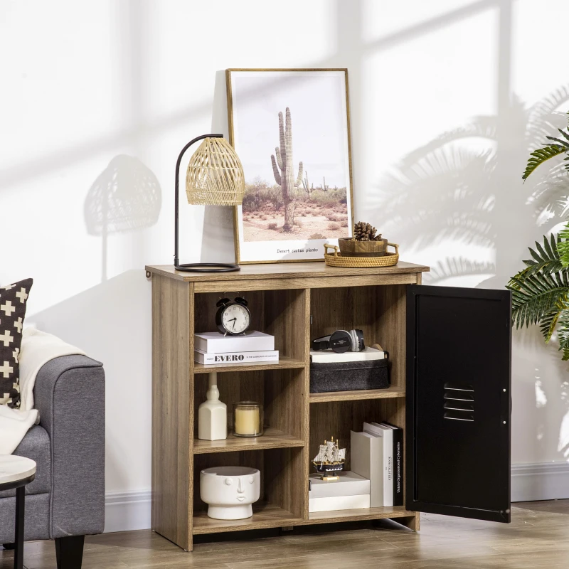 HOMCOM Mueble de Almacenamiento Buffet Industrial de pie 3 estantes Armario - en Madera y Puerta de metal Negro