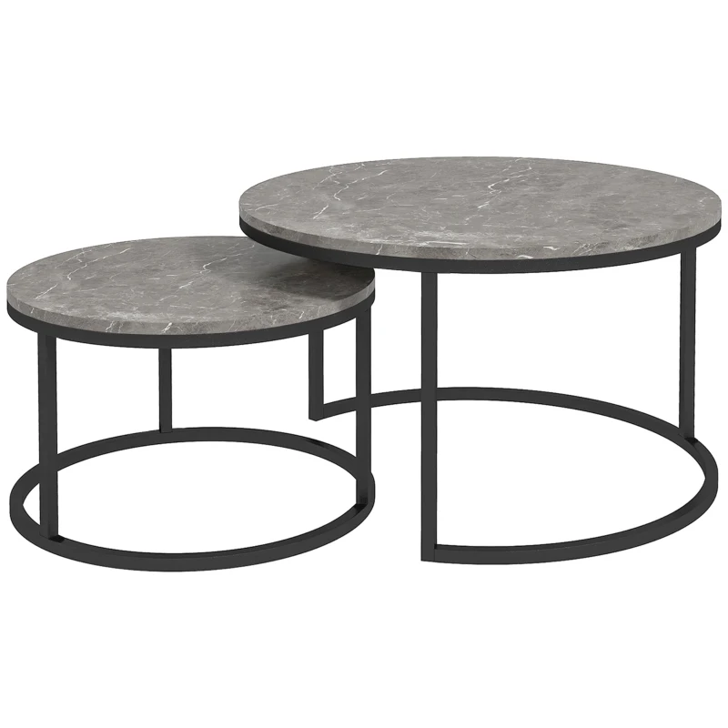 HOMCOM Conjunto de 2 mesas auxiliares apilables diseño industrial tapa imitación cemento patas de metal Gris