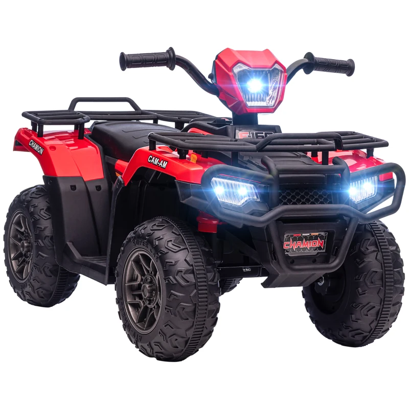 HOMCOM Quad Eléctrico para Niños, máx. 4 km/h, a partir de 3 años, Luces LED, Conector de Música, Negro y Rojo 88x45x50 cm