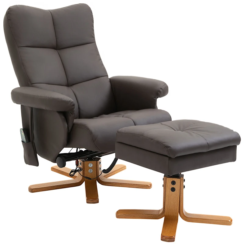 HOMCOM Sillón de Masaje con Función Reclinable Masajes y Reposapiés Sillón de TV Inclinación de 145° Sillón Ergonómico