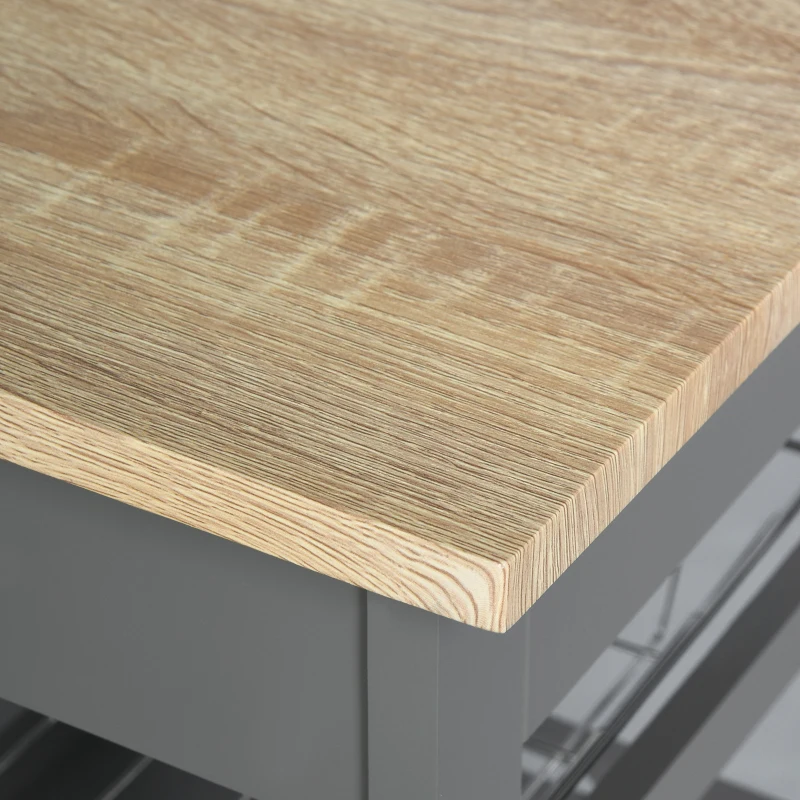 HOMCOM Carrito de servicio para cocina con ruedas cesta + 2 bandejas extraíbles cajón estante en madera de Roble claro