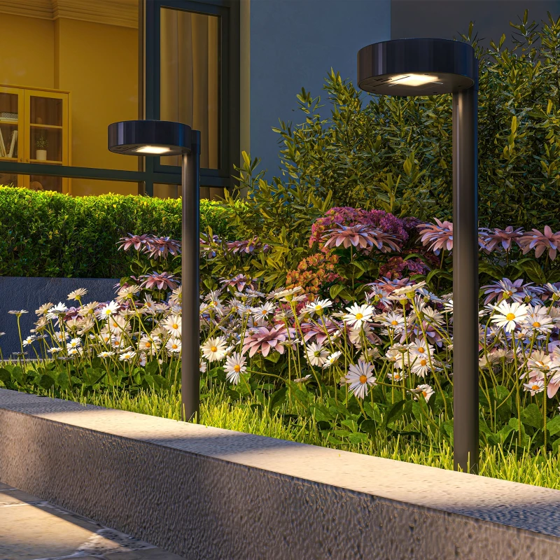 Outsunny Set 8 Faretti da Esterno a Energia Solare con Illuminazione LED a 3000K, in PP, PS e ABS, 12x10x46 cm, Nero