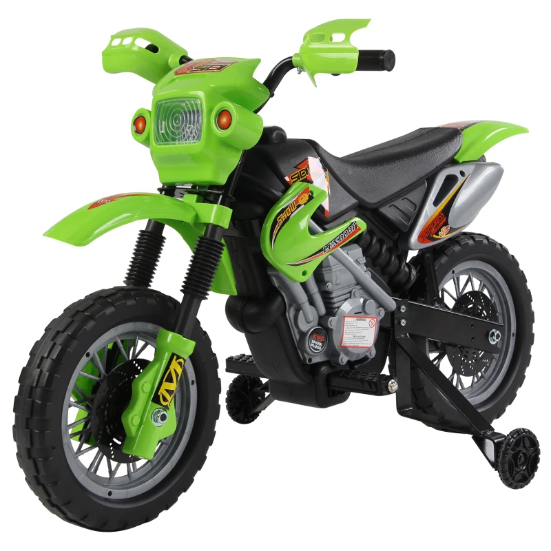 HOMCOM Moto Cross eléctrica Niños 3 a 6 Años 6 V faros claxon músicas 102x53x66 cm Verde y Negro