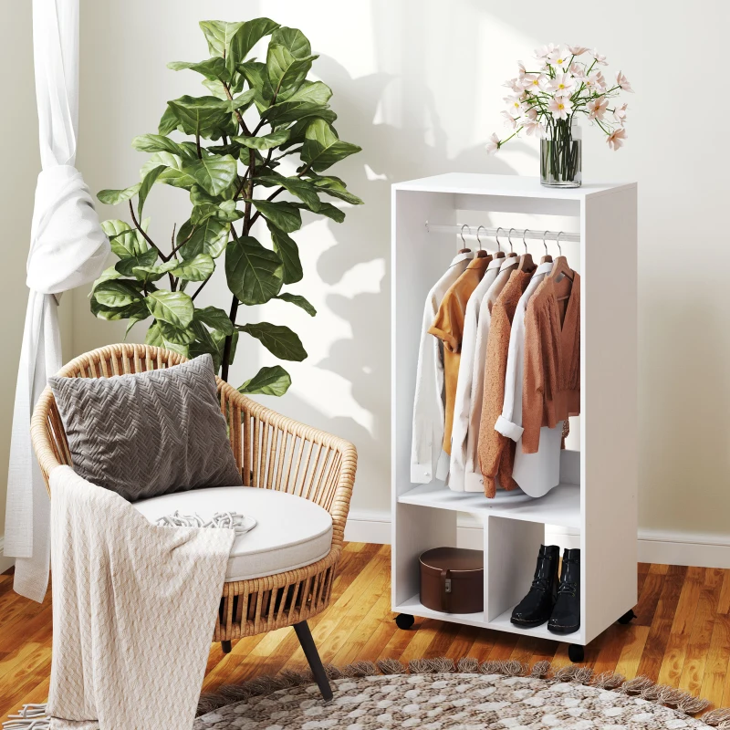 HOMCOM Armario Móvil de Ropa 60x40x127 cm 1 Barra de Ropa 2 Estantes Blanco