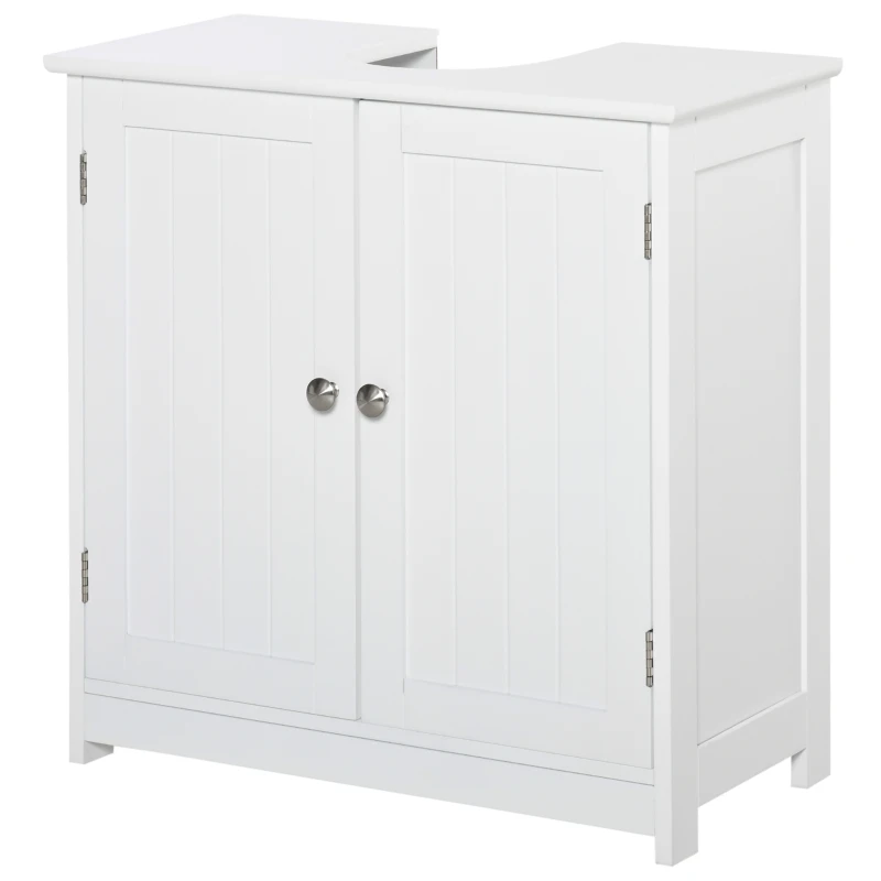 kleankin Mueble de baño bajo lavabo - mueble de lavabo - armario 2 puertas con estante - 60x30x60 cm - de madera blanca