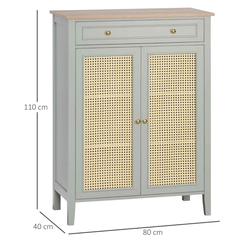 HOMCOM Zapatero Mueble de Almacenamiento de zapatos mueble de entrada con 2 puertas efecto enrejado cajón 80x40x110 cm