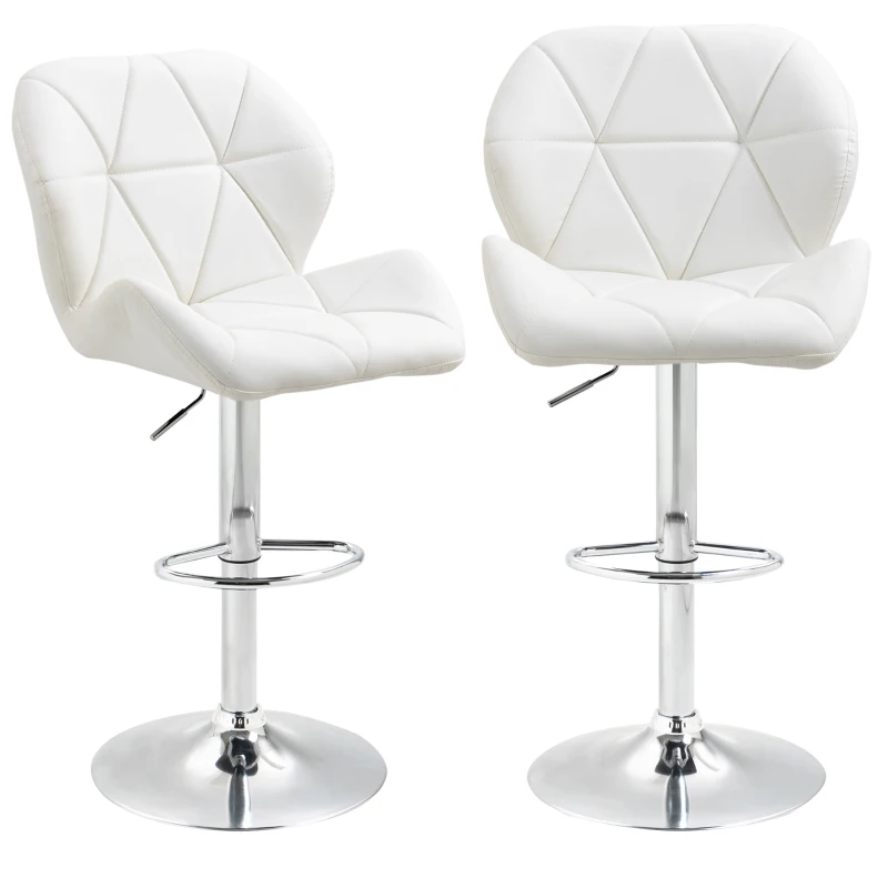 HOMCOM Conjunto de 2 Taburetes de barra con Altura Regulable Base de Metal y Asiento de Piel PU Taburetes con Respaldo y Reposapiés