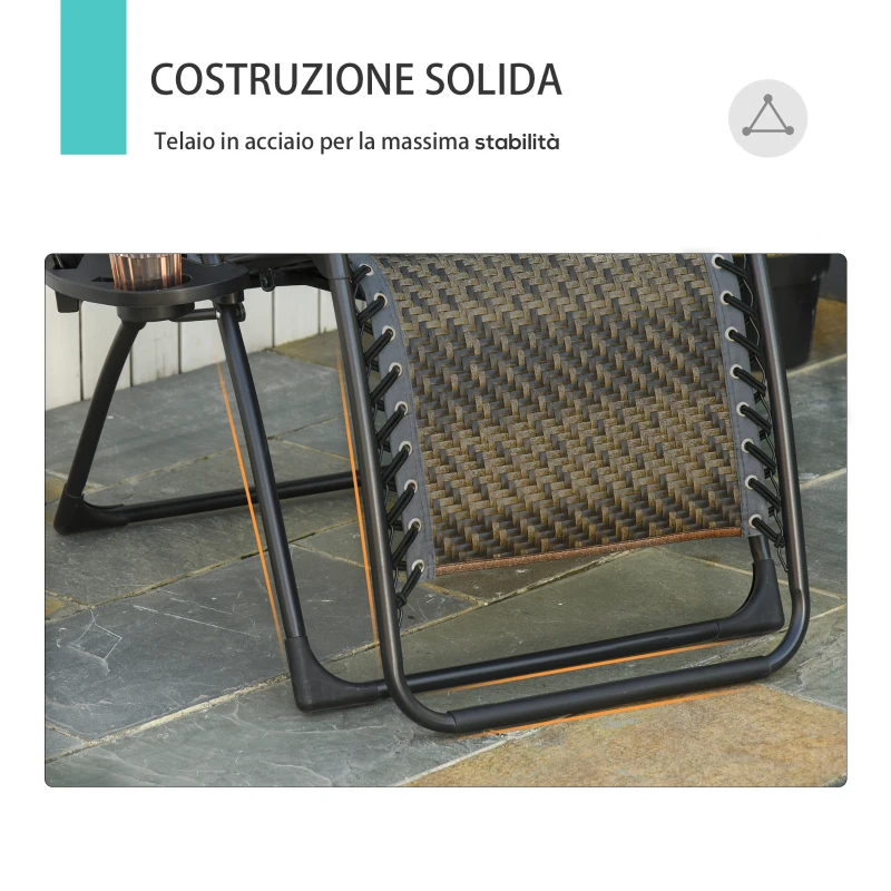 Outsunny Sedia a Sdraio da Giardino in Rattan Pieghevole con Poggiatesta e Vassoio, Prendisole Struttura in Acciaio, Grigio, 65x70x110cm