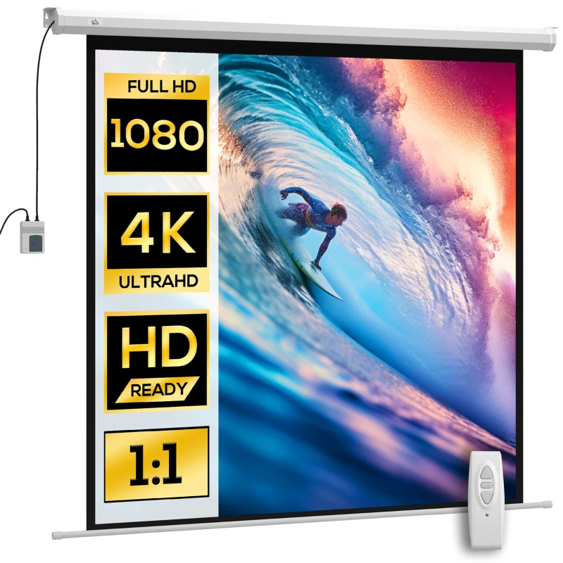HOMCOM Pantalla de proyección motorizada de 85 pulgadas 4K HD eléctrica montaje en pared o techo panel de control y control remoto