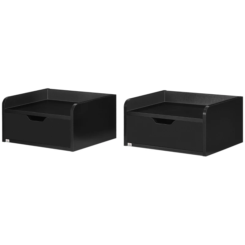 HOMCOM Conjunto de 2 Mesas de Cabeceira de Parede Mesas de Cabeceira Flutuantes com 1 Gaveta 40x30x19,5 cm Preto