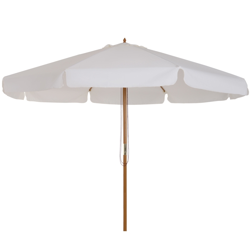 Outsunny Chapéu de Sol de Jardim Ø325x250 cm Chapéu de Sol de Madeira com Sistema de Polea Teto com Ventilação e 8 Hastes de Bambú para Terraço Balcão Exterior Bege