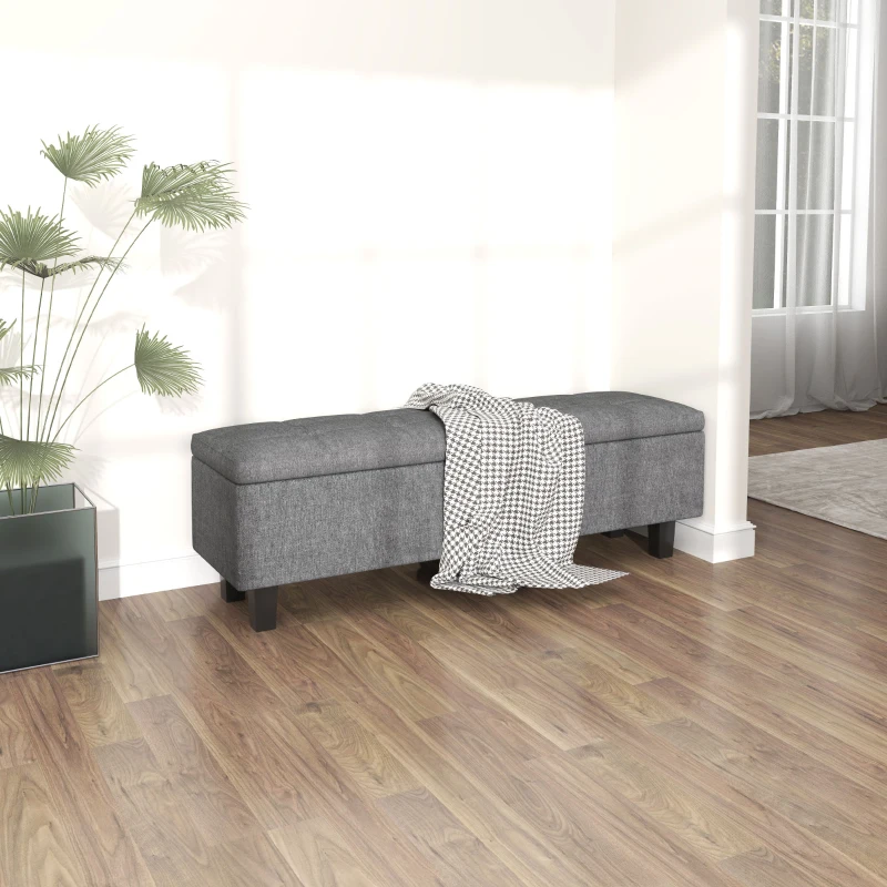 HOMCOM Banca de Almacenamiento Acolchada con Apariencia de Lino con Patas de Madera de Caucho para Sala de Estar Dormitorio