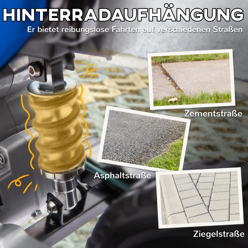 AIYAPLAY Moto Eléctrica para Niños, Control de Gas Manual, Ruedas de Entrenamiento, Música, Azul, 107x56x70 cm