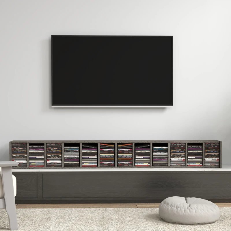 HOMCOM Conjunto de 2 estantes columnas armario de almacenamiento CD-DVD 12 compartimentos 21x22,5x88,5 cm capacidad 204 CD Gris Oscuro