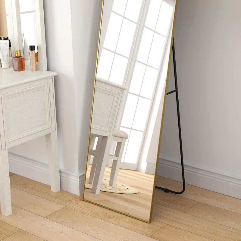 HOMCOM Gran espejo de cuerpo entero rectangular 50x160 cm espejo de pie mural o contra la pared dorado