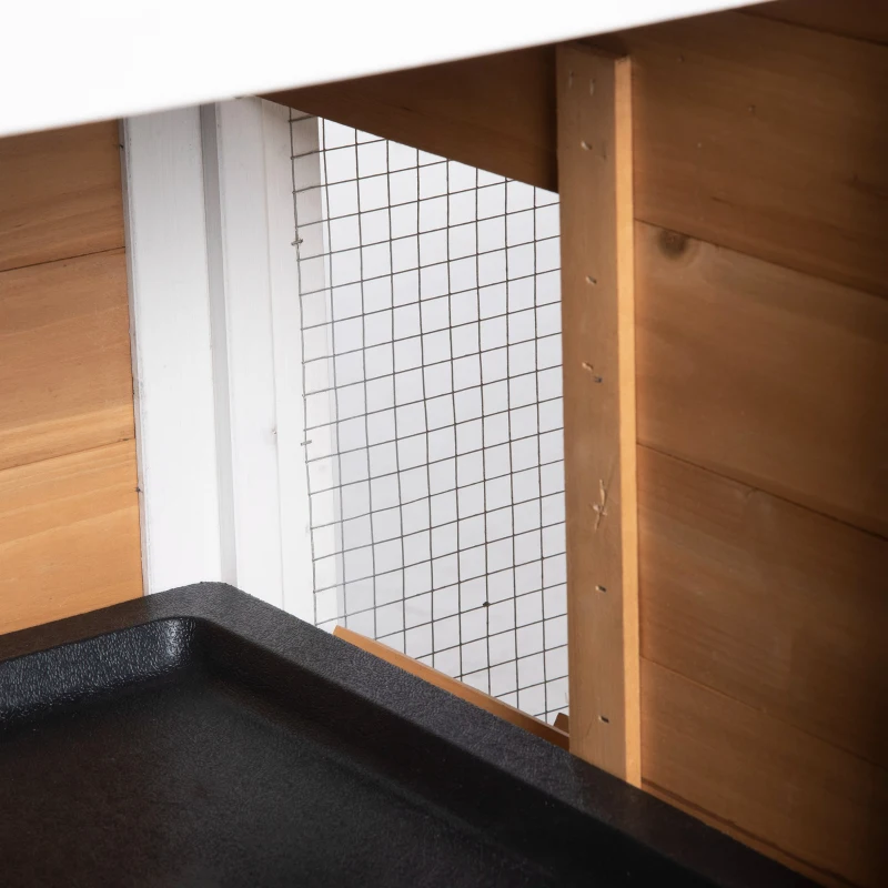 PawHut konijnenhok met ren, hok voor kleine dieren, dwerg konijnenhok met oprit, cavia hok, kooi voor kleine dieren, dwergkonijn kooien voor buiten, winterklaar, sparrenhout, wit, 230 x 53 x 93.5 cm