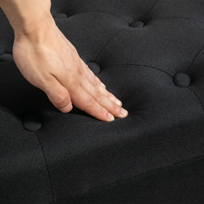 HOMCOM Banco con Almacenamiento Banqueta Baúl poliéster tipo lino Madera de Caucho Negro 100x40x44 cm