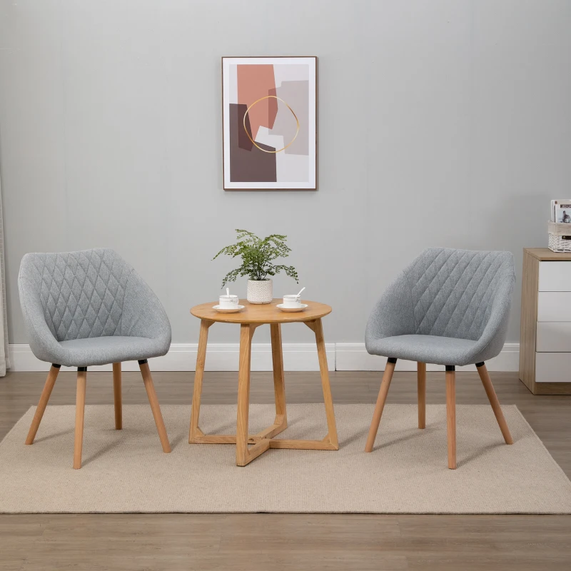 HOMCOM Conjunto de 2 Sillas de Comedor Diseño escandinavo Patas de madera de haya inclinadas Asiento respaldo reposabrazos ergonómicos