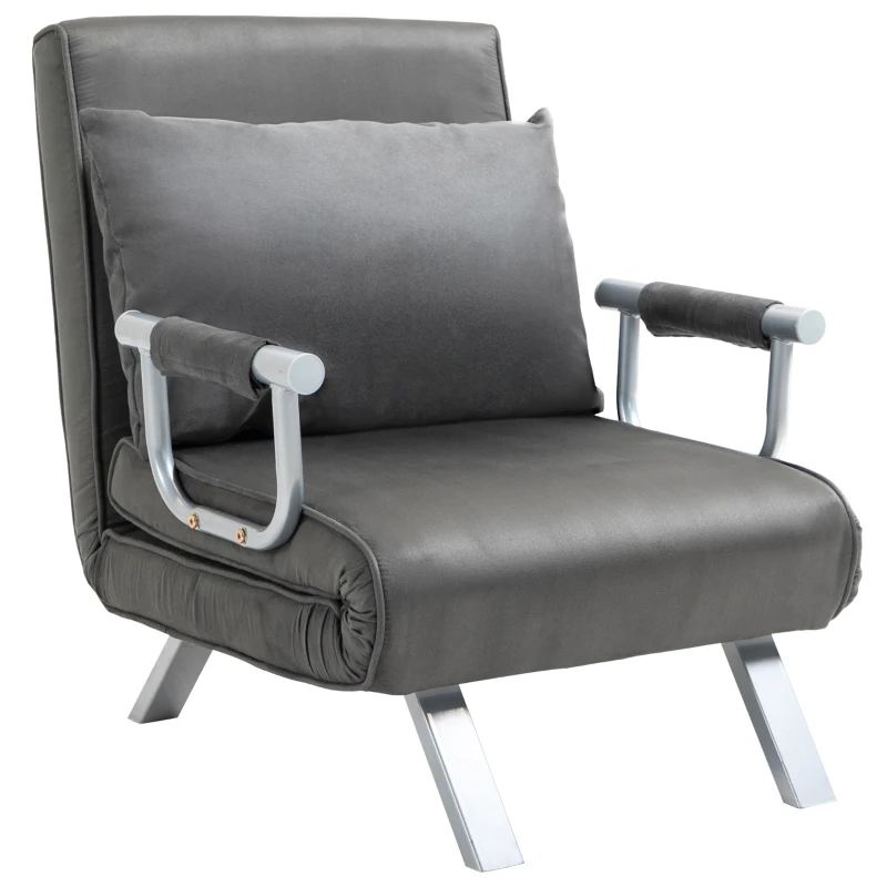 HOMCOM Sillón convertible sofá cama de 1 plaza desenfundable Gran Confort Cojín Patas apoyabrazos de metal ante Gris
