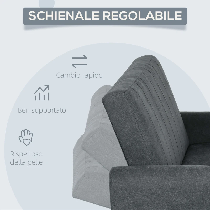 HOMCOM Divano Letto Clic Clac con Schienale Regolabile su 3 Livelli, in Tessuto Effetto Velluto, 148x87x88 cm, Grigio