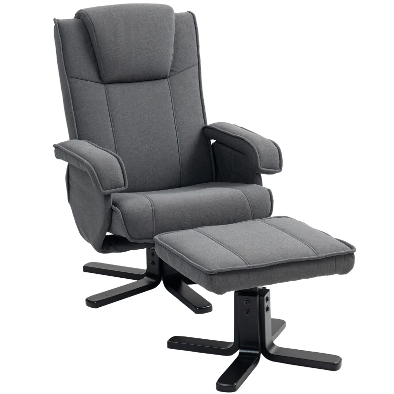 HOMCOM Swivel Recliner Chair with Footstool - Charcoal Grey Velvet
