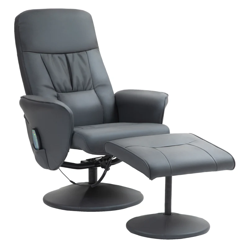 HOMCOM Poltrona massaggiante con poggiapiedi, Sedia ergonomica con 10 punti vibromassaggio, Ecopelle, 76 x 81 x 105 cm, Grigio scuro