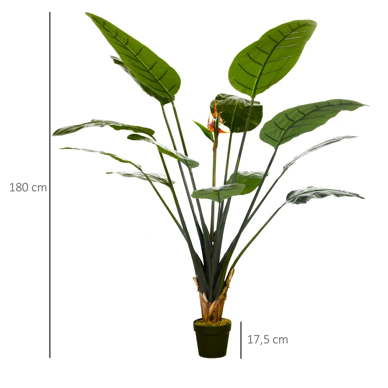 HOMCOM Planta artificial ave del paraíso Strelitzia altura 1,80 m 13 hojas y 2 flores gran realismo maceta incluida