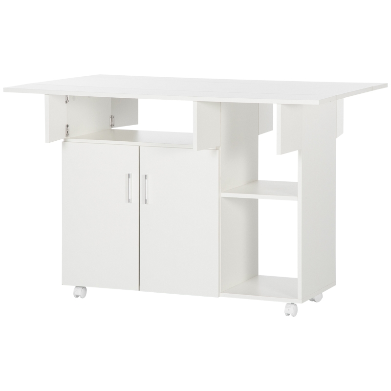 HOMCOM Mesa de comedor plegable mesa plegable con ruedas con compartimentos armario estante 115x73x76 cm Blanco