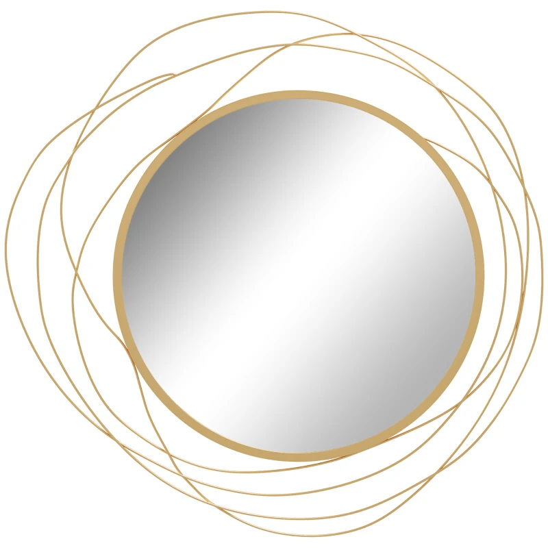 HOMCOM Espejo redondo de metal dorado decoración estilo moderno diámetro 65 cm
